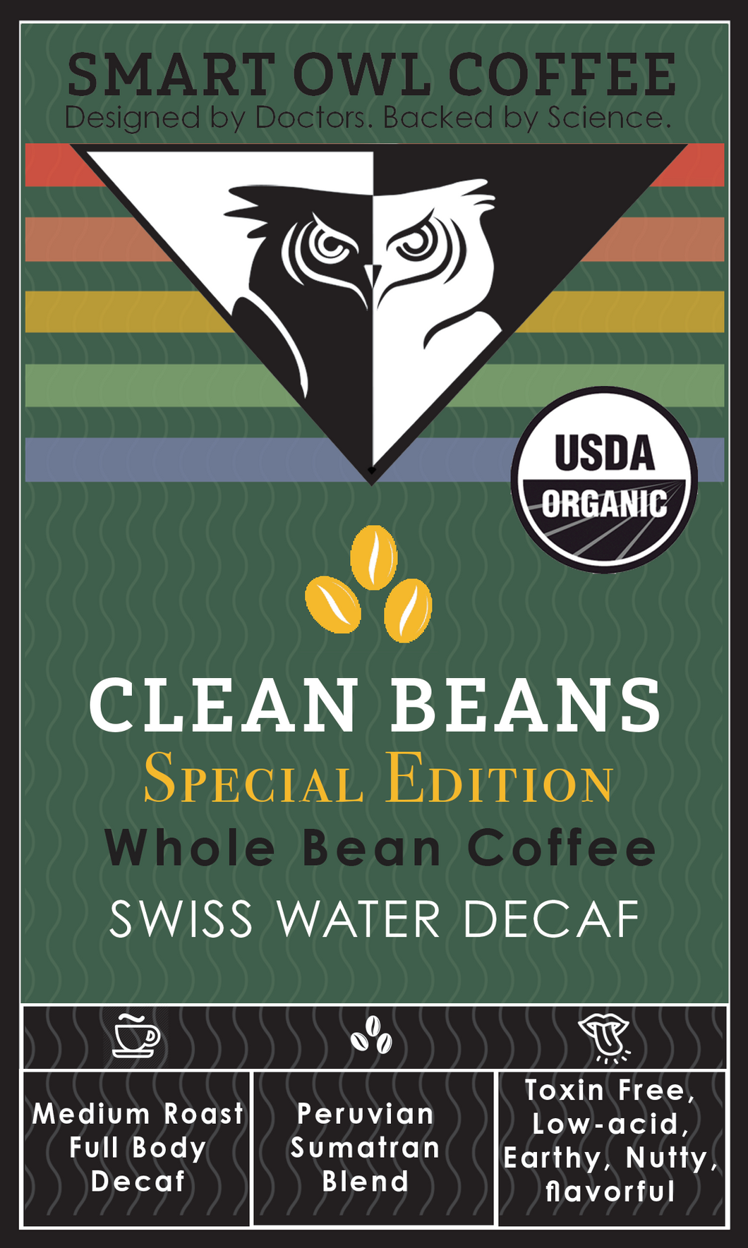 CLEAN BEANS LINE: Whole Bean Organic Coffee Swiss Water Decaf